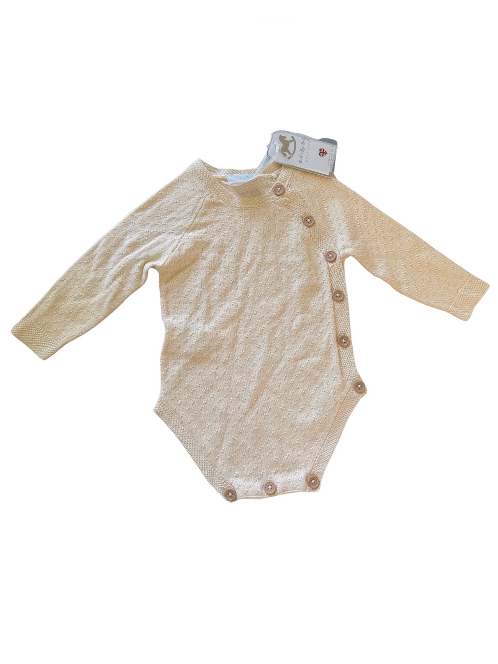 3/$20 Rock a Bye Baby Cream Knit Long-Sleeve Baby One-Piece Side Button Placket